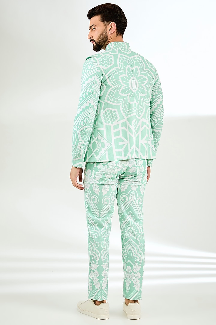 Green Twill Digital Printed Jacket Set by Arun Verma at Pernia's Pop Up Shop