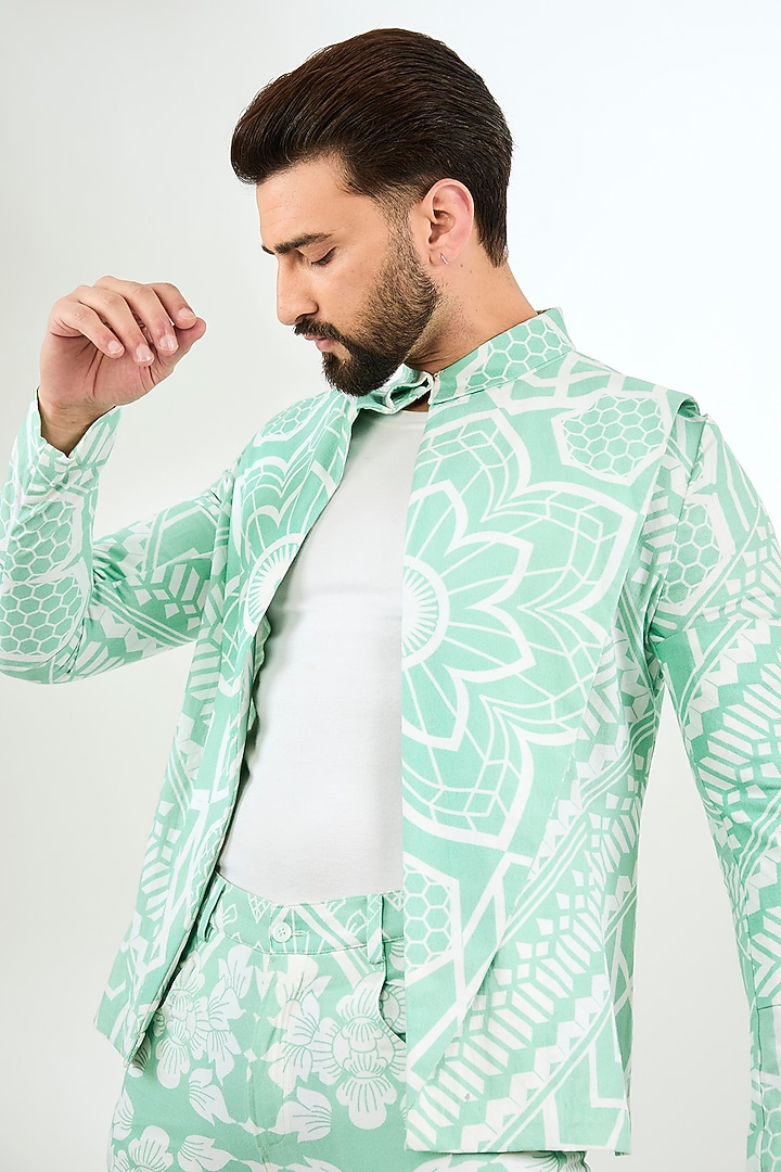 Green Twill Digital Printed Jacket Set by Arun Verma at Pernia's Pop Up Shop