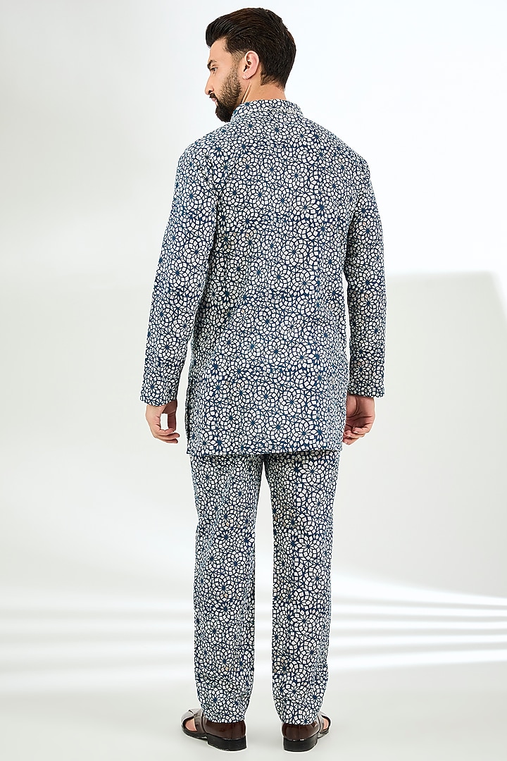 Blue Linen Digital Printed Co-Ord Set by Arun Verma at Pernia's Pop Up Shop