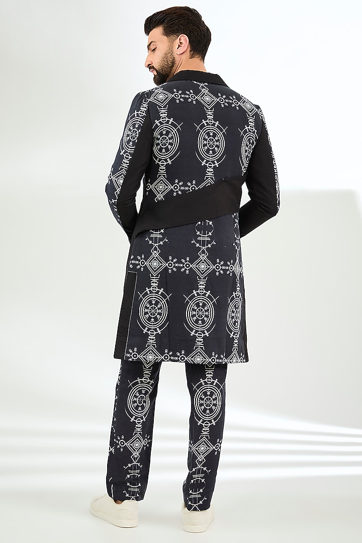 Black Linen Digital Printed Jacket Set by Arun Verma at Pernia's Pop Up Shop