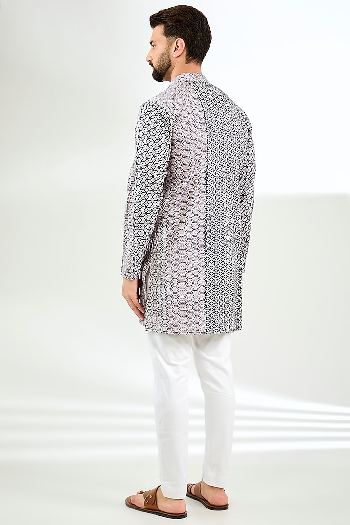 Black Silk Digital Printed Short Kurta by Arun Verma at Pernia's Pop Up Shop