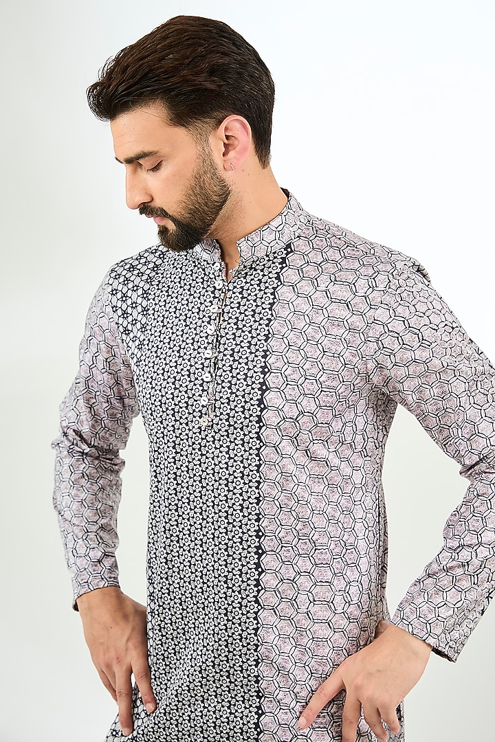 Black Silk Digital Printed Short Kurta by Arun Verma at Pernia's Pop Up Shop