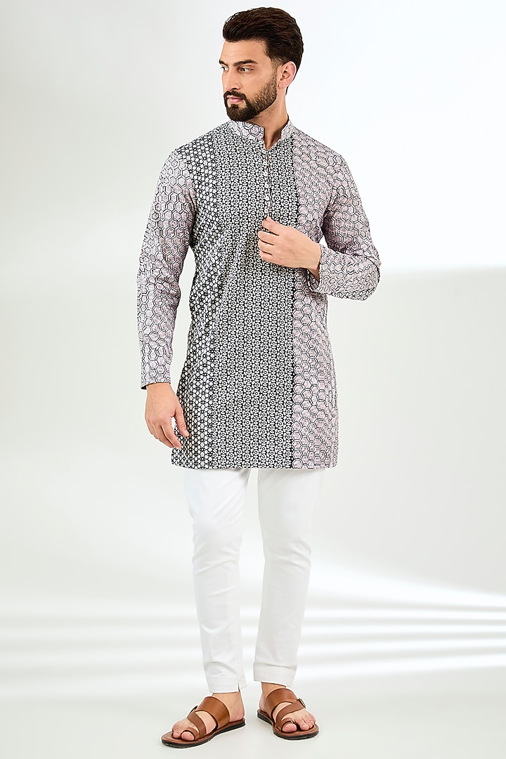 Black Silk Digital Printed Short Kurta by Arun Verma at Pernia's Pop Up Shop