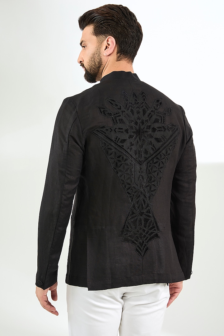 Black Linen Wedding Bandhgala by Arun Verma at Pernia's Pop Up Shop
