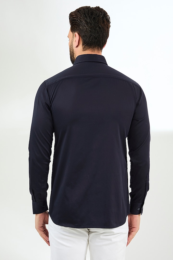 Blue Cotton Satin Applique Work Party Wear Shirt by Arun Verma at Pernia's Pop Up Shop
