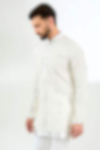 Ivory Linen Hand Embroidered Short Kurta by Arun Verma