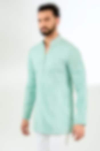 Jade Green Silk Pearl & Resham Embroidered Short Kurta by Arun Verma at Pernia's Pop Up Shop