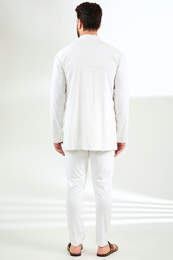 White Cotton Aari Embroidered Short Kurta by Arun Verma at Pernia's Pop Up Shop