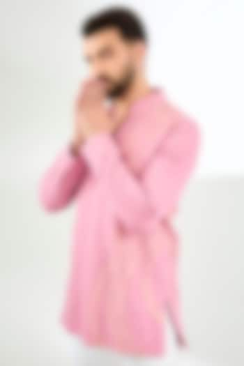 Pink Linen Applique Embroidered Short Kurta by Arun Verma