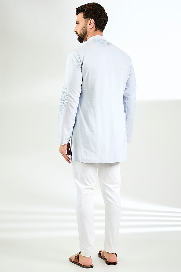 Pale Blue Silk Resham Thread Embroidered Short Kurta by Arun Verma at Pernia's Pop Up Shop
