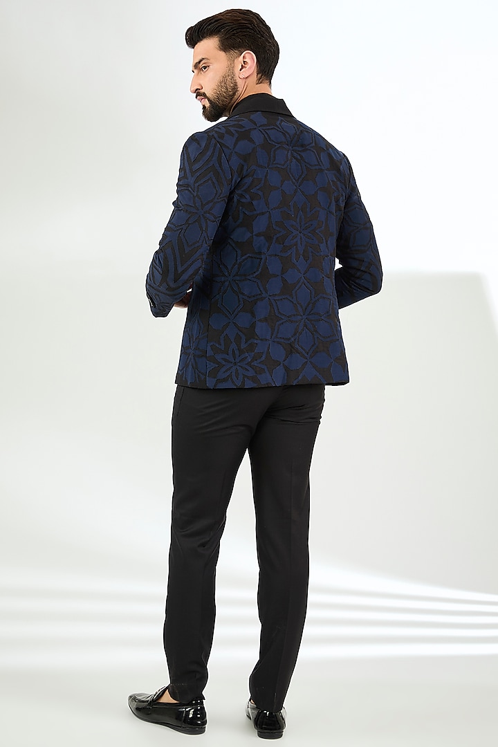Black Linen Applique Embroidered Jacket Set by Arun Verma at Pernia's Pop Up Shop