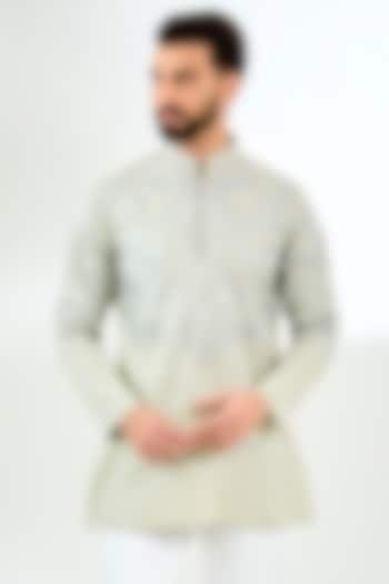 Grey Linen Thread & Aari Embroidered Short Kurta by Arun Verma