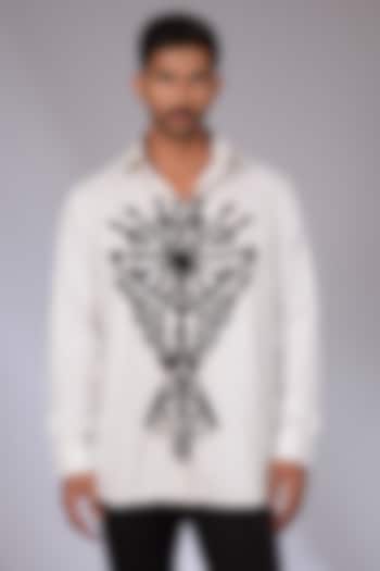 White Cotton Satin Applique Embroidered Party Wear Shirt by Arun Verma at Pernia's Pop Up Shop