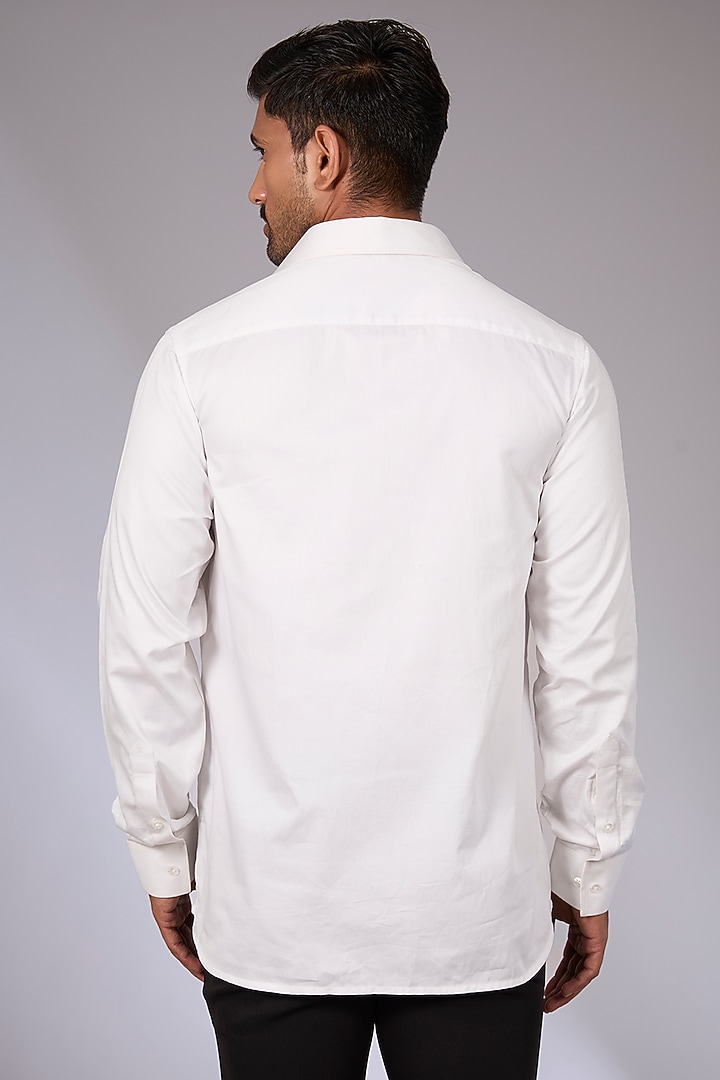 White Cotton Satin Applique Embroidered Party Wear Shirt by Arun Verma at Pernia's Pop Up Shop