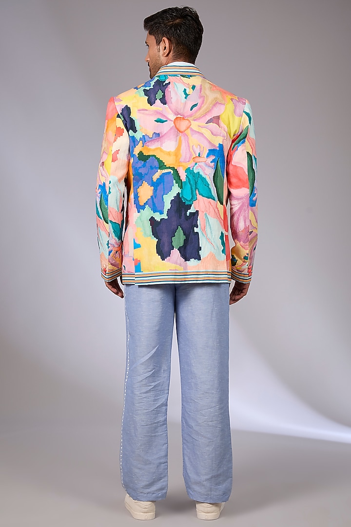 Multi-Colored Linen Digital Printed Jacket by Arun Verma at Pernia's Pop Up Shop