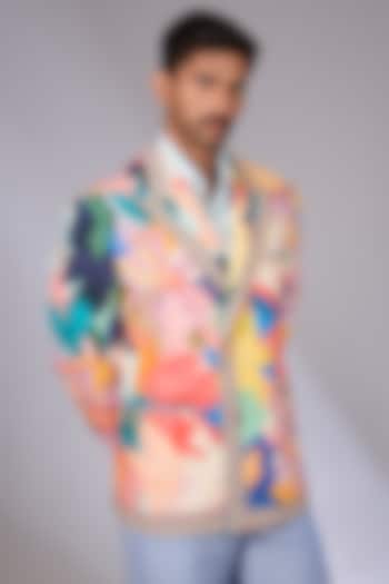 Multi-Colored Linen Digital Printed Jacket by Arun Verma