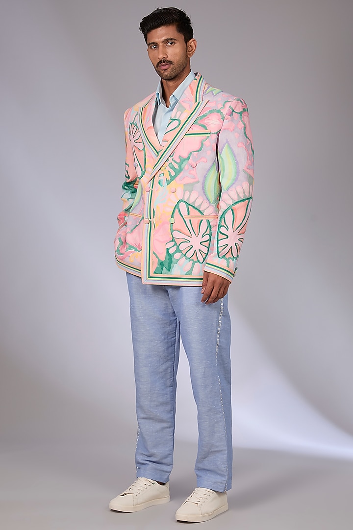 Multi-Colored Linen Digital Printed Jacket by Arun Verma at Pernia's Pop Up Shop