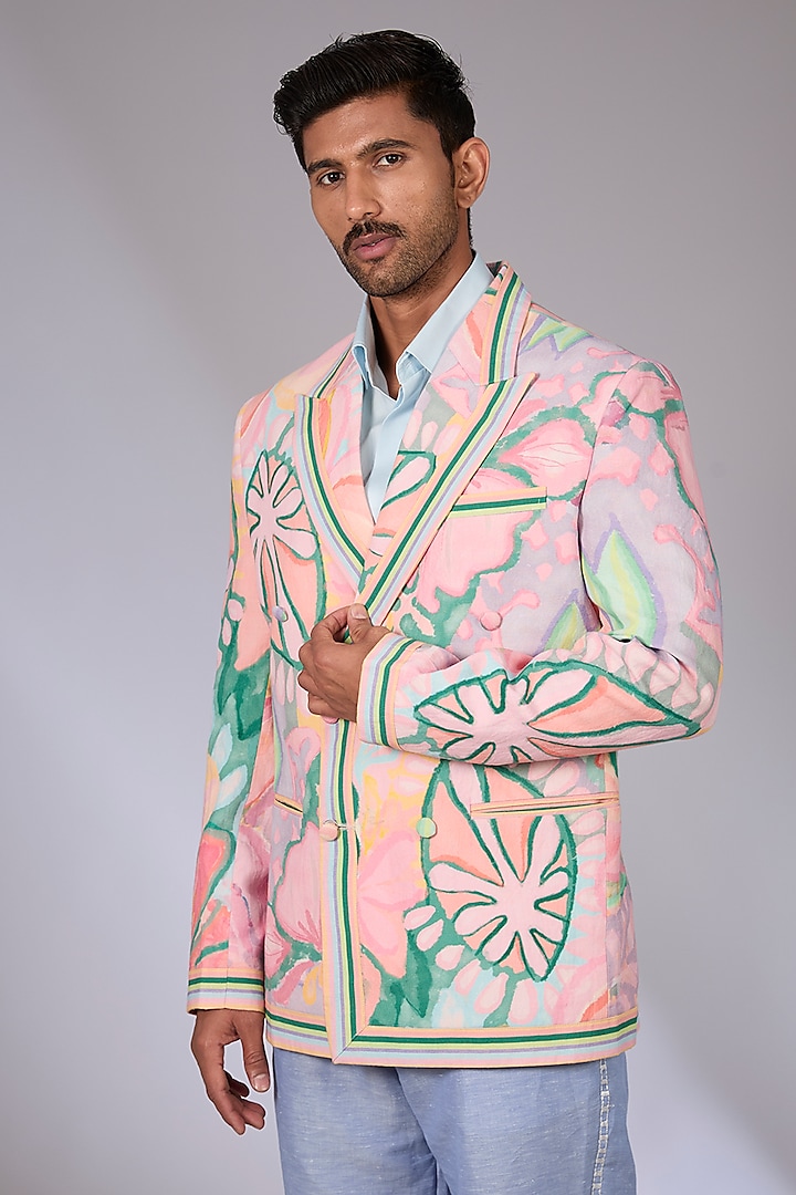 Multi-Colored Linen Digital Printed Jacket by Arun Verma