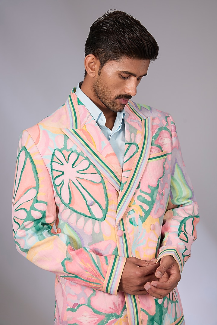 Multi-Colored Linen Digital Printed Jacket by Arun Verma at Pernia's Pop Up Shop