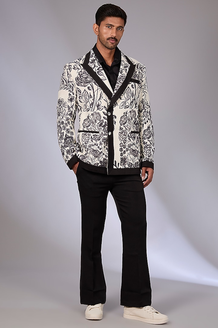Black & White Linen Digital Printed Jacket by Arun Verma at Pernia's Pop Up Shop