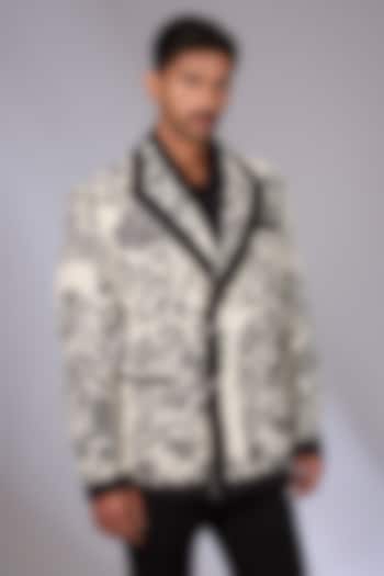 Black & White Linen Digital Printed Jacket by Arun Verma