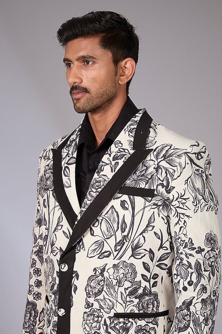 Black & White Linen Digital Printed Jacket by Arun Verma at Pernia's Pop Up Shop