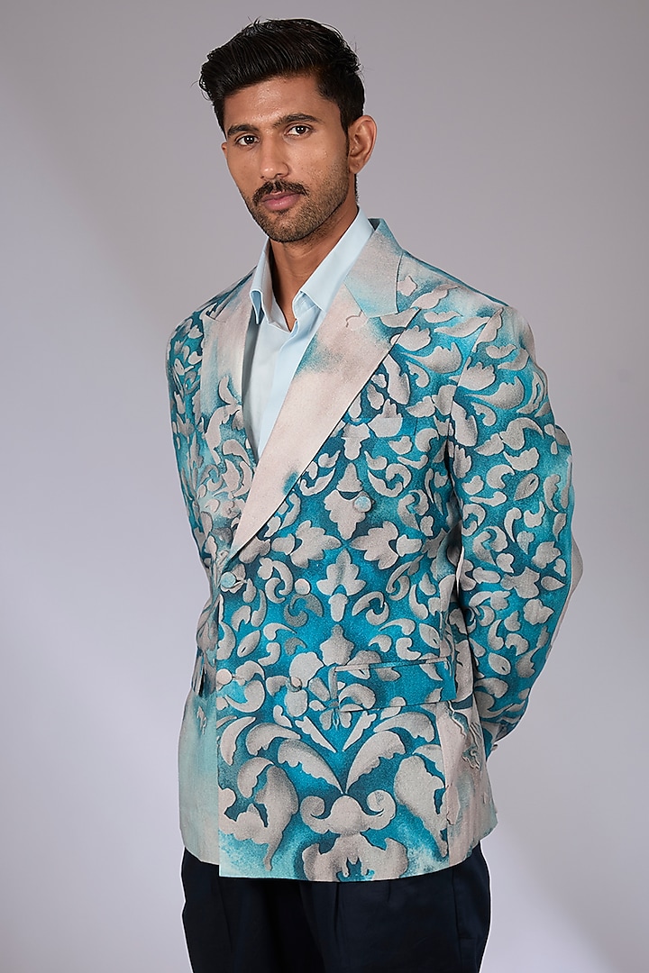 Multi-Colored Linen Digital Printed Jacket by Arun Verma