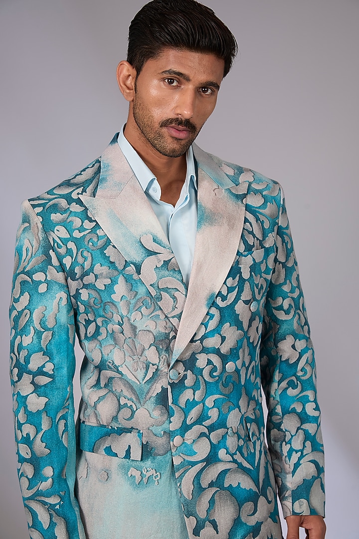 Multi-Colored Linen Digital Printed Jacket by Arun Verma at Pernia's Pop Up Shop