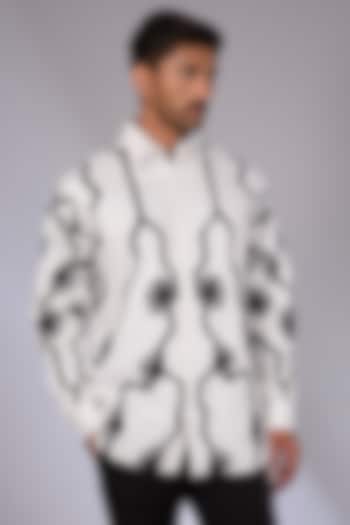 White Cotton Applique Embroidered Shirt by Arun Verma