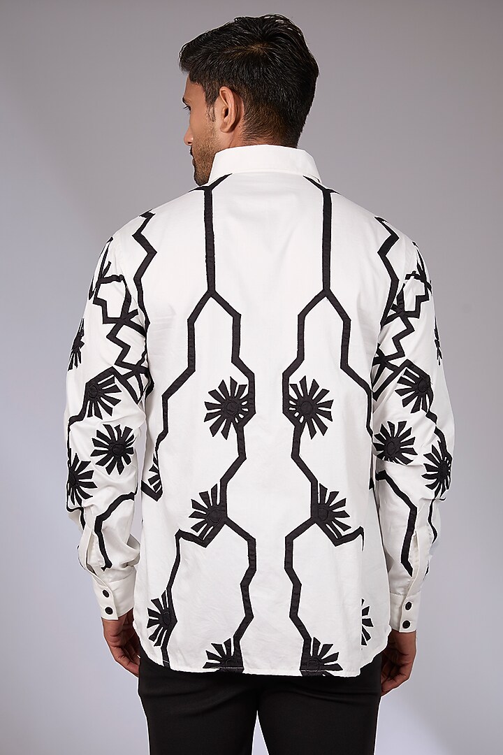 White Cotton Applique Embroidered Wedding Shirt by Arun Verma at Pernia's Pop Up Shop