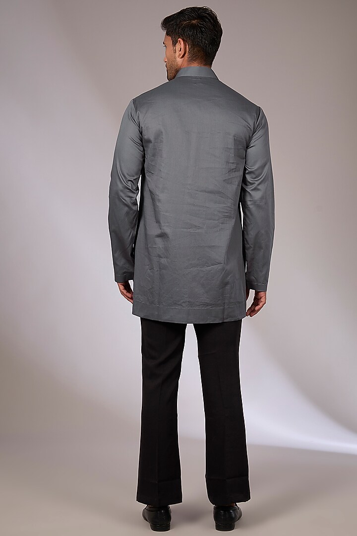 Grey Cotton Satin Aari Embroidered Short Kurta by Arun Verma at Pernia's Pop Up Shop