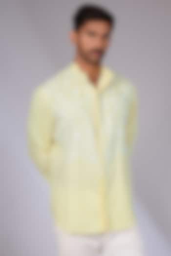 Yellow Cotton Applique Embroidered Shirt by Arun Verma