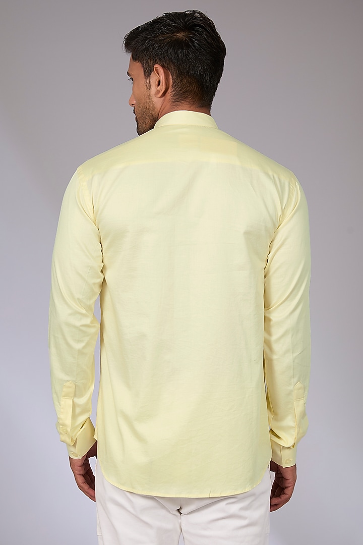 Yellow Cotton Applique Embroidered Wedding Shirt by Arun Verma at Pernia's Pop Up Shop
