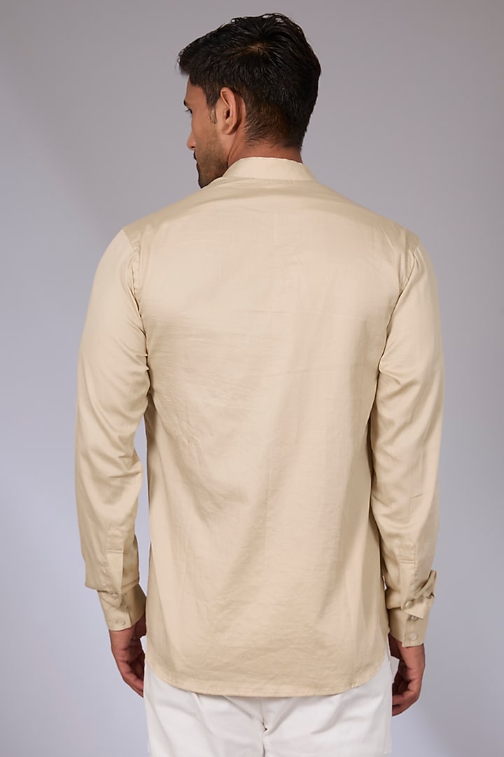 Beige Cotton Satin Resham Embroidered Wedding Shirt by Arun Verma at Pernia's Pop Up Shop