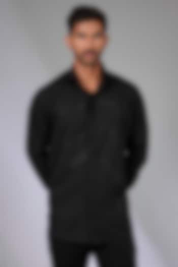 Black Cotton Geometric Work Shirt by Arun Verma