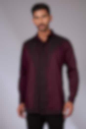 Wine Cotton Applique Embroidered Shirt by Arun Verma