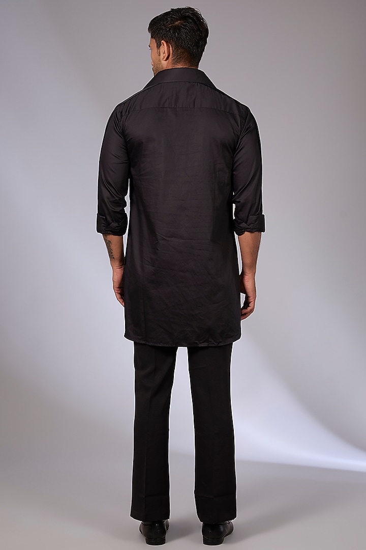 Black Satin Pathani Short Kurta by Arun Verma at Pernia's Pop Up Shop