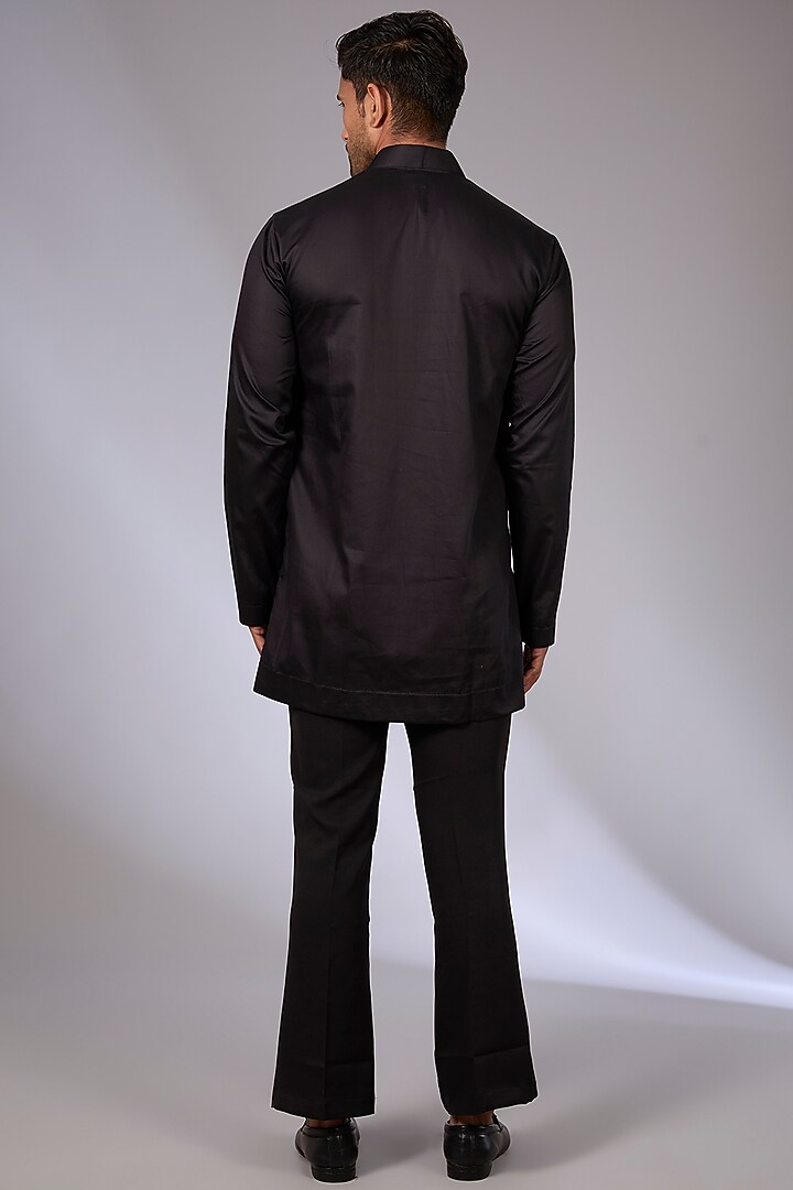 Black Cotton Satin Aari Embroidered Short Kurta by Arun Verma at Pernia's Pop Up Shop