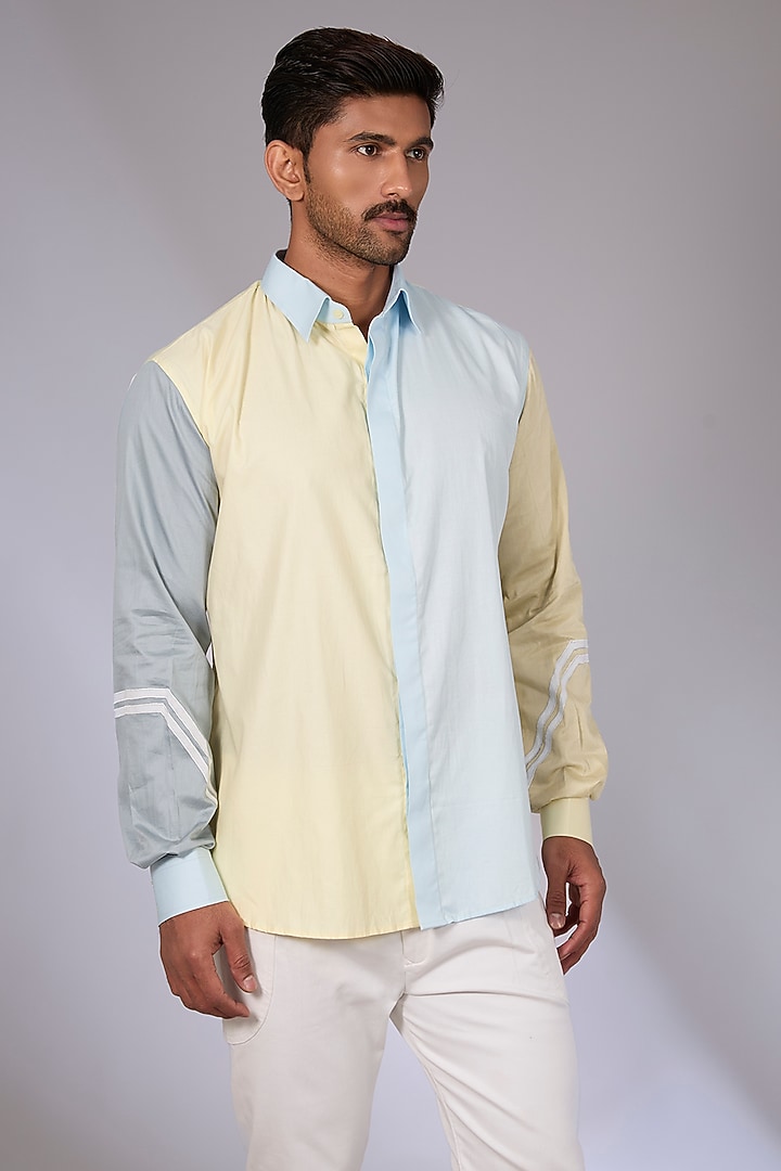 Multi-Colored Cotton Patch Work Shirt by Arun Verma