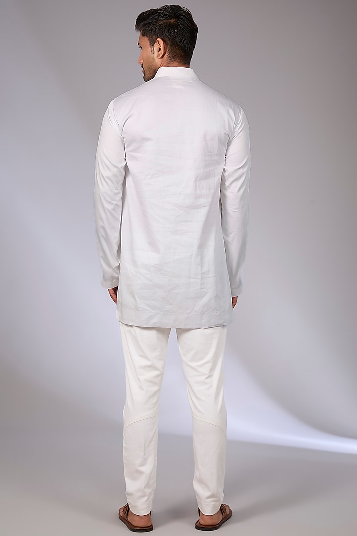 White Cotton Satin Aari Embroidered Short Kurta by Arun Verma at Pernia's Pop Up Shop
