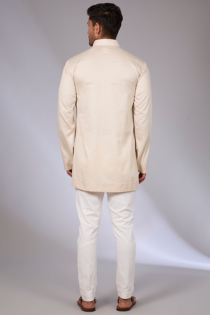 Beige Cotton Satin Aari Embroidered Short Kurta by Arun Verma at Pernia's Pop Up Shop