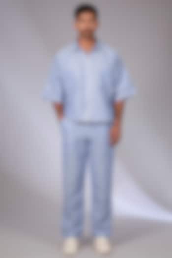 Pale Blue Linen Thread Embroidered Co-Ord Set by Arun Verma