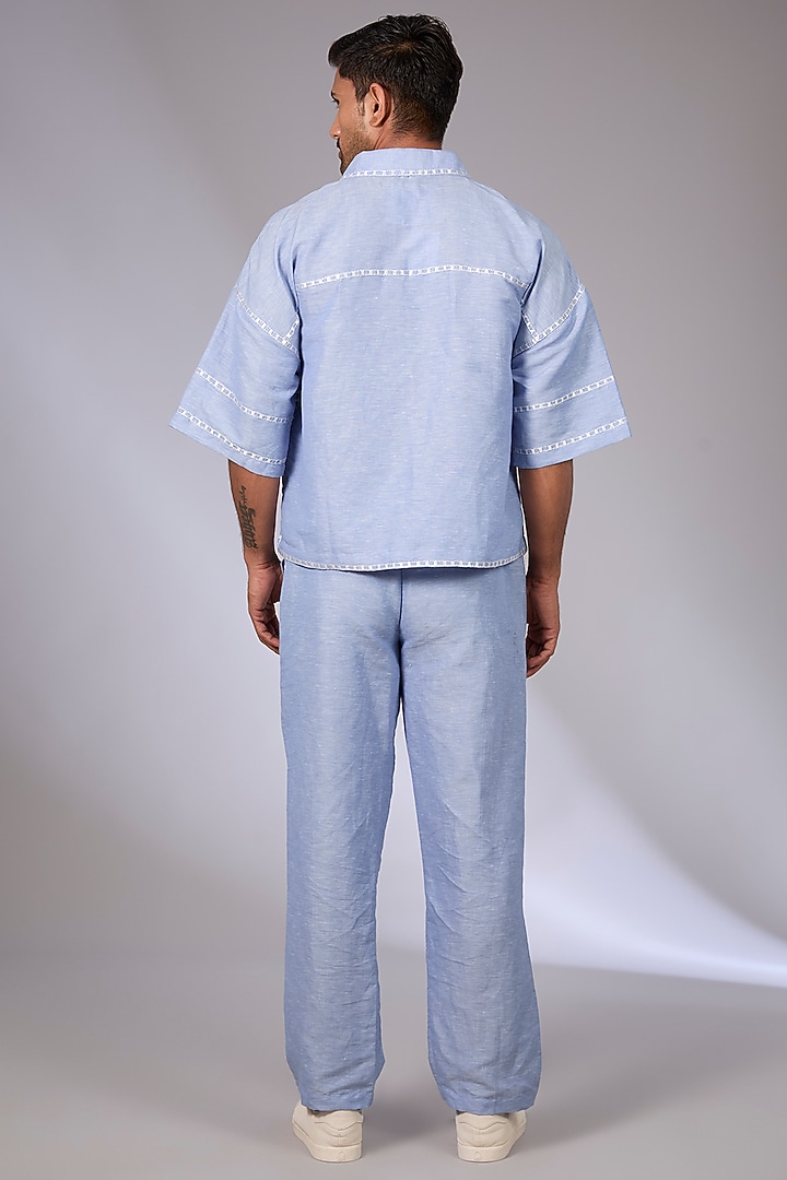 Pale Blue Linen Thread Embroidered Co-Ord Set by Arun Verma at Pernia's Pop Up Shop