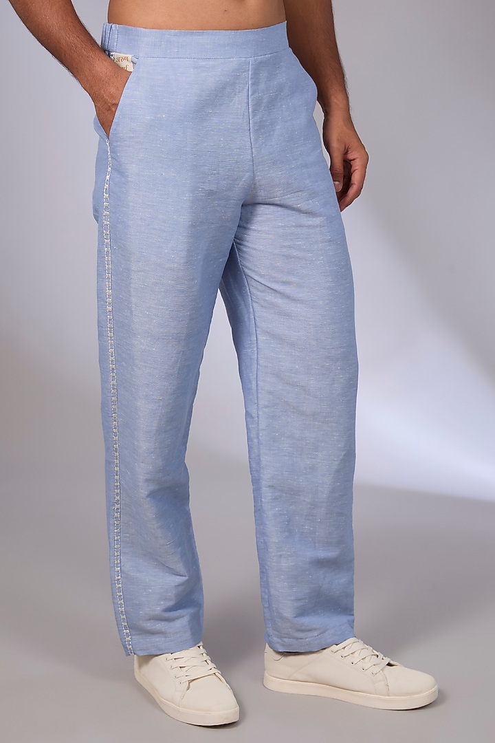 Pale Blue Linen Thread Embroidered Co-Ord Set by Arun Verma at Pernia's Pop Up Shop
