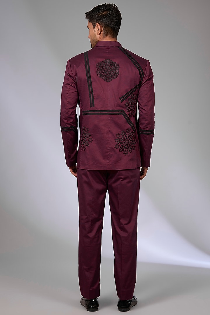 Wine Twill Patch Work Wedding Bandhgala Set by Arun Verma at Pernia's Pop Up Shop
