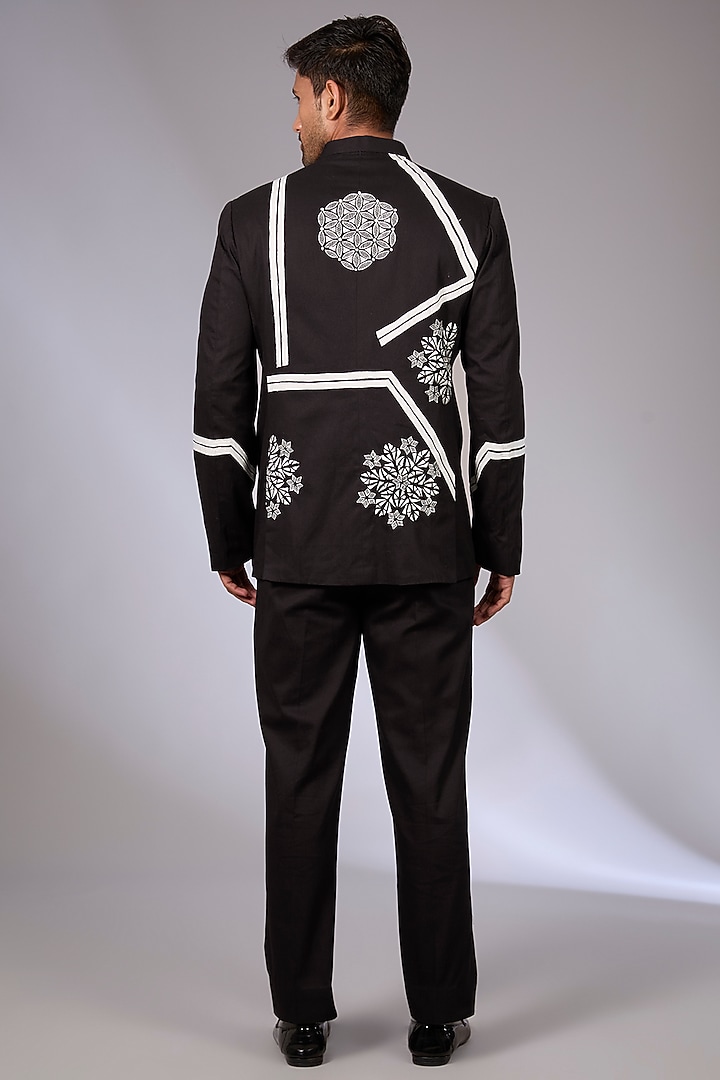 Black Twill Patch Work Wedding Bandhgala Set by Arun Verma at Pernia's Pop Up Shop