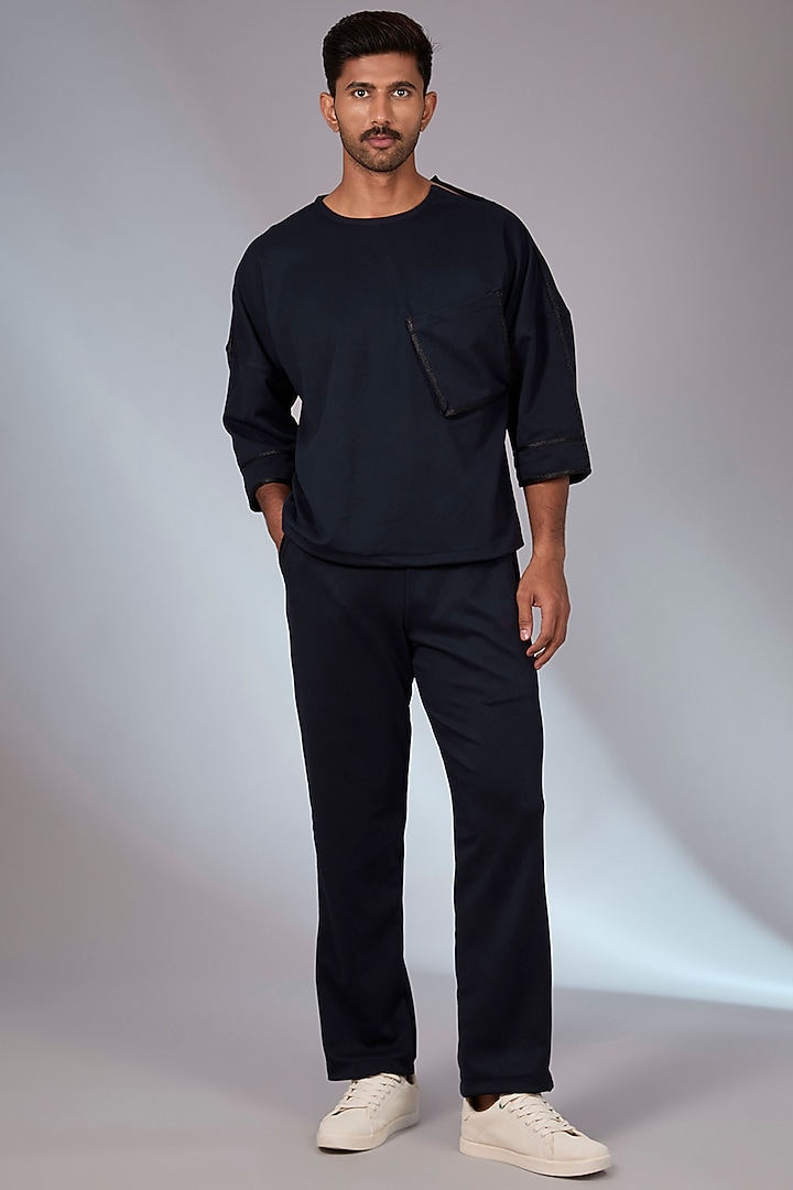 Navy Blue Knit Co-Ord Set by Arun Verma