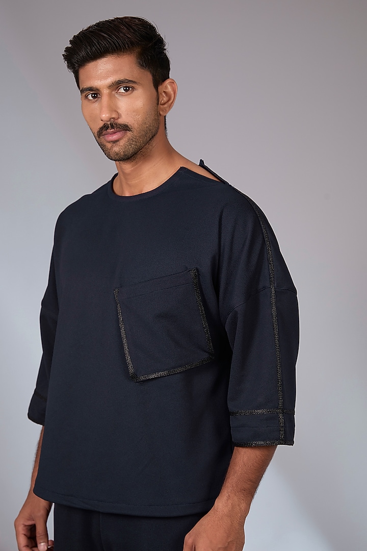 Navy Blue Knit Co-Ord Set by Arun Verma at Pernia's Pop Up Shop
