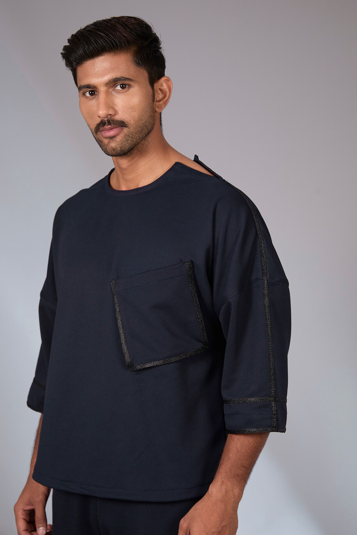 Navy Blue Knit Co-Ord Set by Arun Verma at Pernia's Pop Up Shop 2025