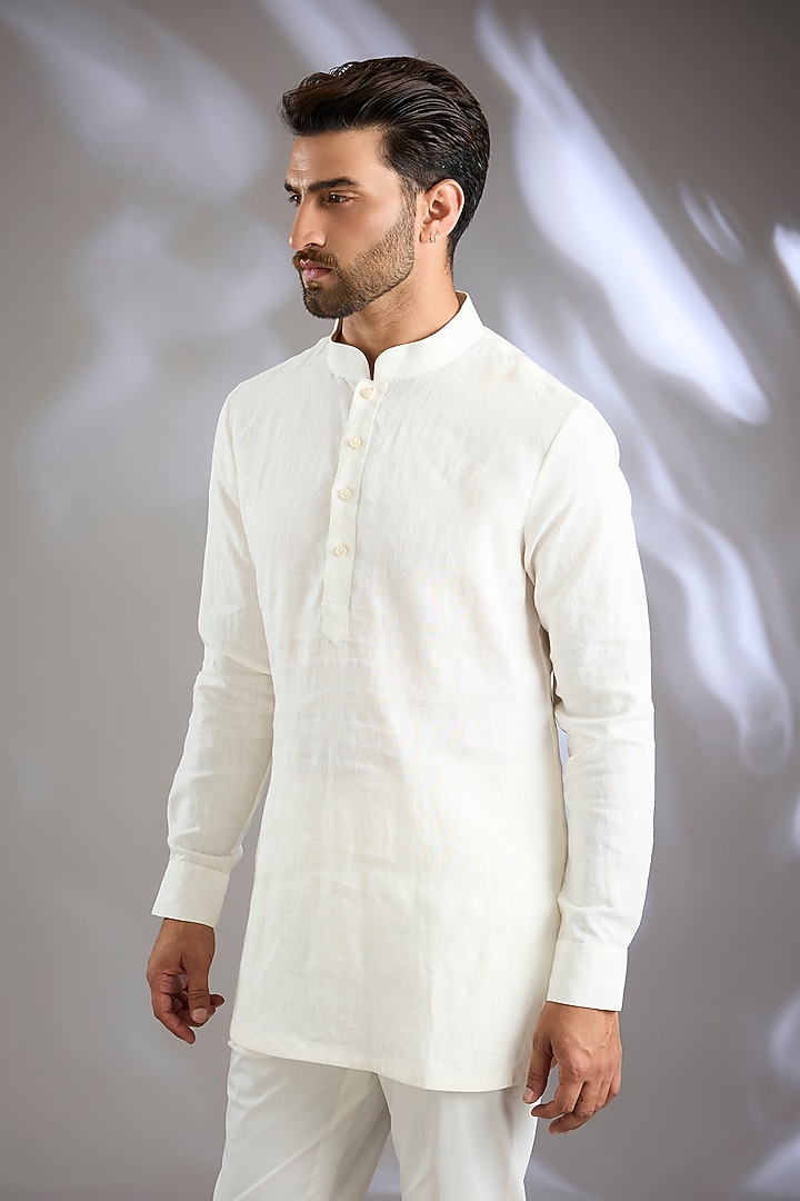 Ivory Linen Short Kurta by Arun Verma at Pernia's Pop Up Shop